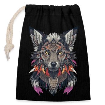 Plumes de loup Animal spiritualité faune - Sac cadeau en coton avec cordon (14 x 20 cm) - noir - Devant