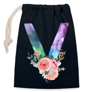 Lettre v watercolor - Sac cadeau en coton avec cordon (14 x 20 cm) - bleu marine - Devant