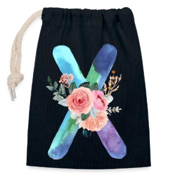 Lettre x watercolor - Sac cadeau en coton avec cordon (14 x 20 cm) - bleu marine - Devant
