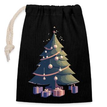 Leuchtender Tannenbaum - Verschließbarer Geschenkbeutel aus Baumwolle (14x20cm) - Schwarz - Vorne