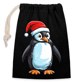 Pinguin Weihnachten Tier Kopf - Verschließbarer Geschenkbeutel aus Baumwolle (14x20cm) - Schwarz - Vorne