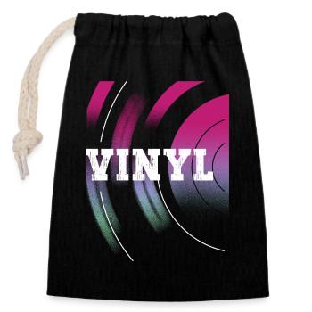 Vinyl Schallplatte Platte LP Plattenspieler Retro - Verschließbarer Geschenkbeutel aus Baumwolle (14x20cm) - Schwarz - Vorne