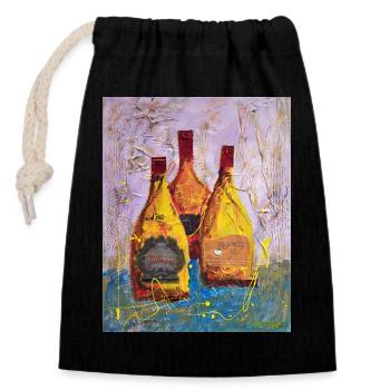 Étiquettes de vin abstraites Round Hill - Sac cadeau en coton avec cordon (14 x 20 cm) - noir - Devant