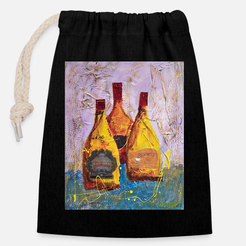 Abstract Wine Labels Round Hill - Closable cotton gift bag (14x20cm) - black