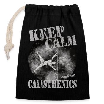 Restez calme – Calisthenics Design - Sac cadeau en coton avec cordon (14 x 20 cm) - noir - Devant