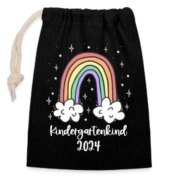 Kindergartenkind 2024 Regenbogen Bunt Kindergarten - Verschließbarer Geschenkbeutel aus Baumwolle (14x20cm) - Schwarz - Vorne