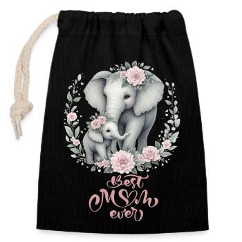 Best Mom Ever Elephant Floral Crown Motherhood - Closable cotton gift bag (14x20cm) - black - Front