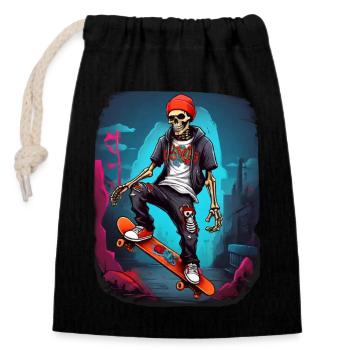 Skateboard Squelette - Sac cadeau en coton avec cordon (14 x 20 cm) - noir - Devant