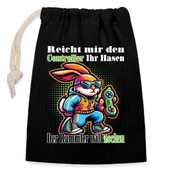 Reicht mit den Controller Hase zocken - Verschließbarer Geschenkbeutel aus Baumwolle (14x20cm) - Schwarz - Vorne