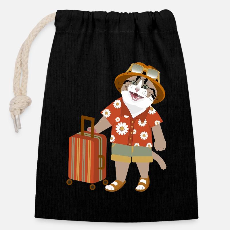 Humeur de voyage de chat - Sac cadeau en coton avec cordon (14 x 20 cm) - noir