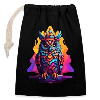 Hibou - Sac cadeau en coton avec cordon (14 x 20 cm) - noir - Devant