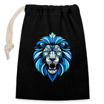 tête de lion bleu motifs géométriques polygones - Sac cadeau en coton avec cordon (14 x 20 cm) - noir - Devant