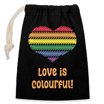 Love Is Colourful! (Heart / Pride / LGBTQIA+) - Closable cotton gift bag (14x20cm) - black - Front