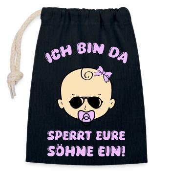 Baby girl locks up your sons - Closable cotton gift bag (14x20cm) - navy - Front