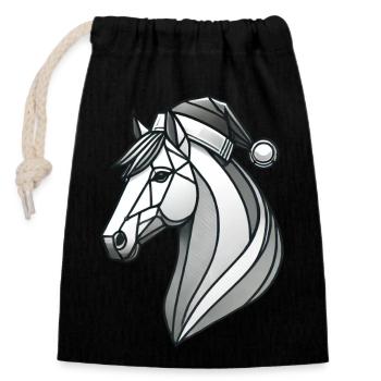 Cheval de Noël avec chapeau de Noël - Sac cadeau en coton avec cordon (14 x 20 cm) - noir - Devant