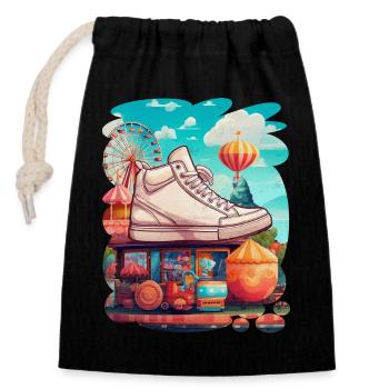 Création colorée fête foraine, jeux, bonbons - Sac cadeau en coton avec cordon (14 x 20 cm) - noir - Devant