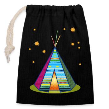 Buntes Tipi-Zelt – Fantasievolles Muster - Verschließbarer Geschenkbeutel aus Baumwolle (14x20cm) - Schwarz - Vorne