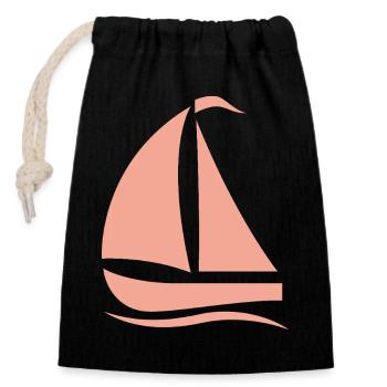 Minimalistische Segelboot Silhouette Nordsee - Verschließbarer Geschenkbeutel aus Baumwolle (14x20cm) - Schwarz - Vorne
