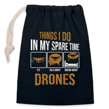 Ce que je fais pendant mon temps libre drones pilote de drone - Sac cadeau en coton avec cordon (14 x 20 cm) - bleu marine - Devant