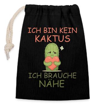 Kaktus mit Herz – Nähe statt Stacheln - Verschließbarer Geschenkbeutel aus Baumwolle (14x20cm) - Schwarz - Vorne