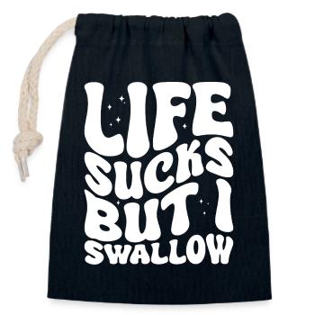 Life Sucks But I Swallow - Closable cotton gift bag (14x20cm) - navy - Front