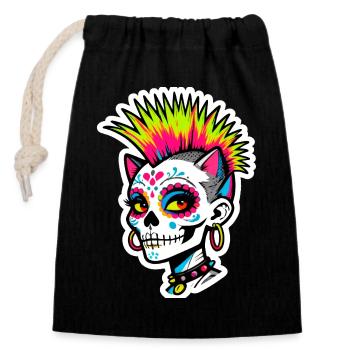 Crâne Néon Punk - Sac cadeau en coton avec cordon (14 x 20 cm) - noir - Devant