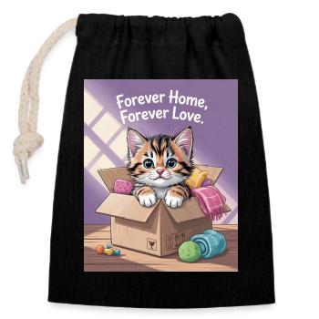 Forever Home Kitten in Box - Closable cotton gift bag (14x20cm) - black - Front