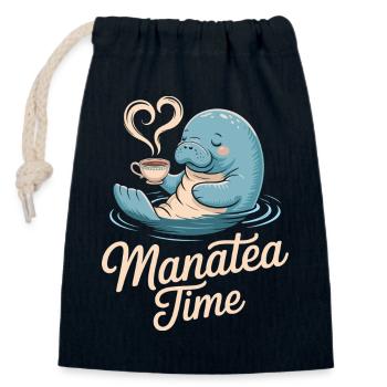 Manatee Marine Animal Ocean Loves Tea - Closable cotton gift bag (14x20cm) - navy - Front