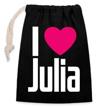 I Love Julia Pinkes Herz Ich liebe Julia - Verschließbarer Geschenkbeutel aus Baumwolle (14x20cm) - Schwarz - Vorne