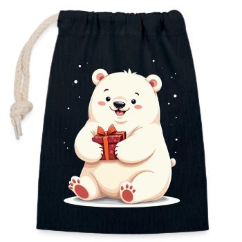 Cute Polar Bear with Gift Illustration - Closable cotton gift bag (14x20cm) - navy - Front