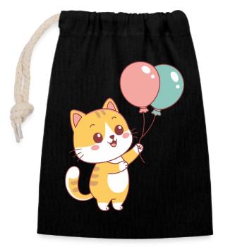 Katzenballon Pastell Joy - Verschließbarer Geschenkbeutel aus Baumwolle (14x20cm) - Schwarz - Vorne