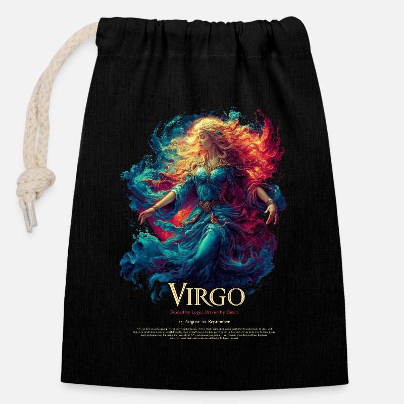 Vierge - Sac cadeau en coton avec cordon (14 x 20 cm) - noir