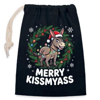 Merry KissMyAss Esel Pyjama Sarkastisch Xmas Lusti - Verschließbarer Geschenkbeutel aus Baumwolle (14x20cm) - Navy - Vorne