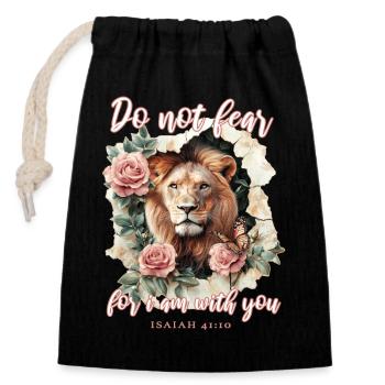 Bible Verse Christian Lion - Closable cotton gift bag (14x20cm) - black - Front