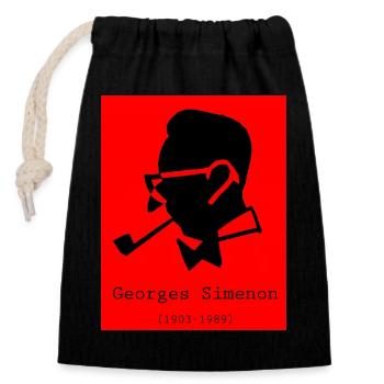 Profile portrait Georges Simenon - Closable cotton gift bag (14x20cm) - black - Front