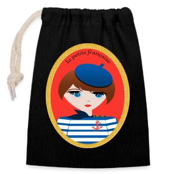 La Petite Française en Marinière - Sac cadeau en coton avec cordon (14 x 20 cm) - noir - Devant