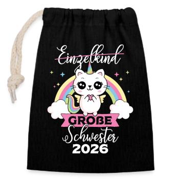 Grande Sœur enfant unique : grossesse 2026 - Sac cadeau en coton avec cordon (14 x 20 cm) - noir - Devant