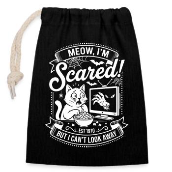 Meow I'm Scared - Horror Movie Cat - Closable cotton gift bag (14x20cm) - black - Front