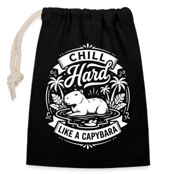 Ambiances de capybara chill hard - Sac cadeau en coton avec cordon (14 x 20 cm) - noir - Devant