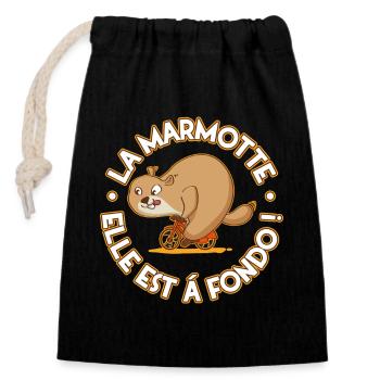 Groundhog cycling at full throttle - Closable cotton gift bag (14x20cm) - black - Front