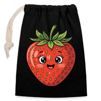 Fraise avec visage Fruit Drôle Mignon Mignon - Sac cadeau en coton avec cordon (14 x 20 cm) - noir - Devant