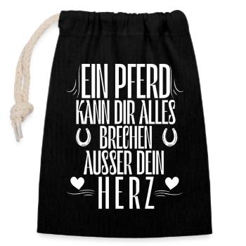 Ein Pferd kann dir alles brechen außer dein Herz - Verschließbarer Geschenkbeutel aus Baumwolle (14x20cm) - Schwarz - Vorne