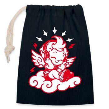 Musik Engel – Cherub mit Kopfhörern - Verschließbarer Geschenkbeutel aus Baumwolle (14x20cm) - Navy - Vorne