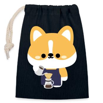 Barista Corgi Pour-Over - Closable cotton gift bag (14x20cm) - navy - Front