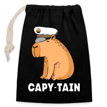 Capybara Capibara - Verschließbarer Geschenkbeutel aus Baumwolle (14x20cm) - Schwarz - Vorne
