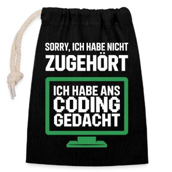 Coding Gedacht Bildschirm Spruch - Verschließbarer Geschenkbeutel aus Baumwolle (14x20cm) - Schwarz - Vorne