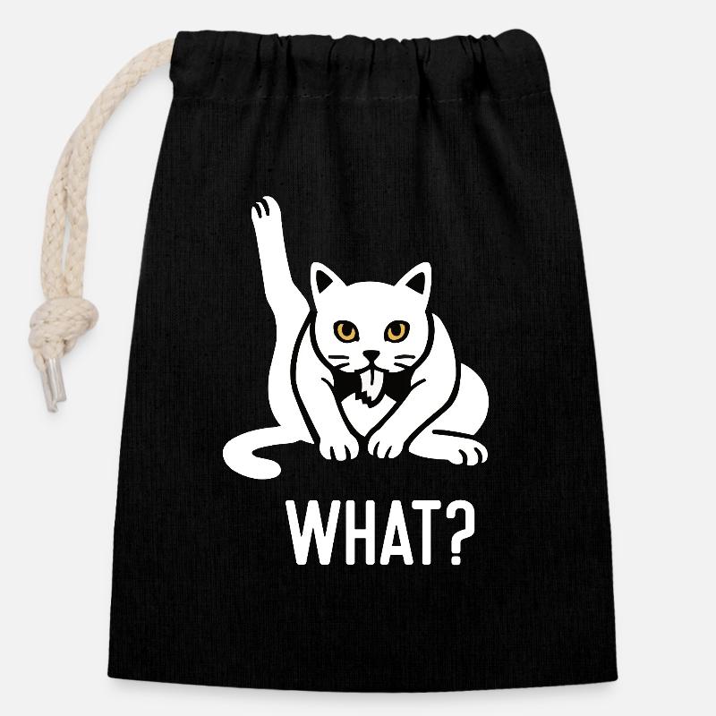 What Funny Cat Cats Cat Lover Kitten - Closable cotton gift bag (14x20cm) - black