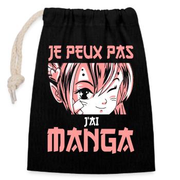 Je peux pas j’ai manga humour fan manga girly - Sac cadeau en coton avec cordon (14 x 20 cm) - noir - Devant