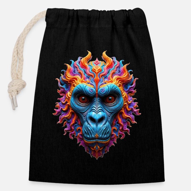 Vivid Flame Gorilla - Closable cotton gift bag (14x20cm) - black