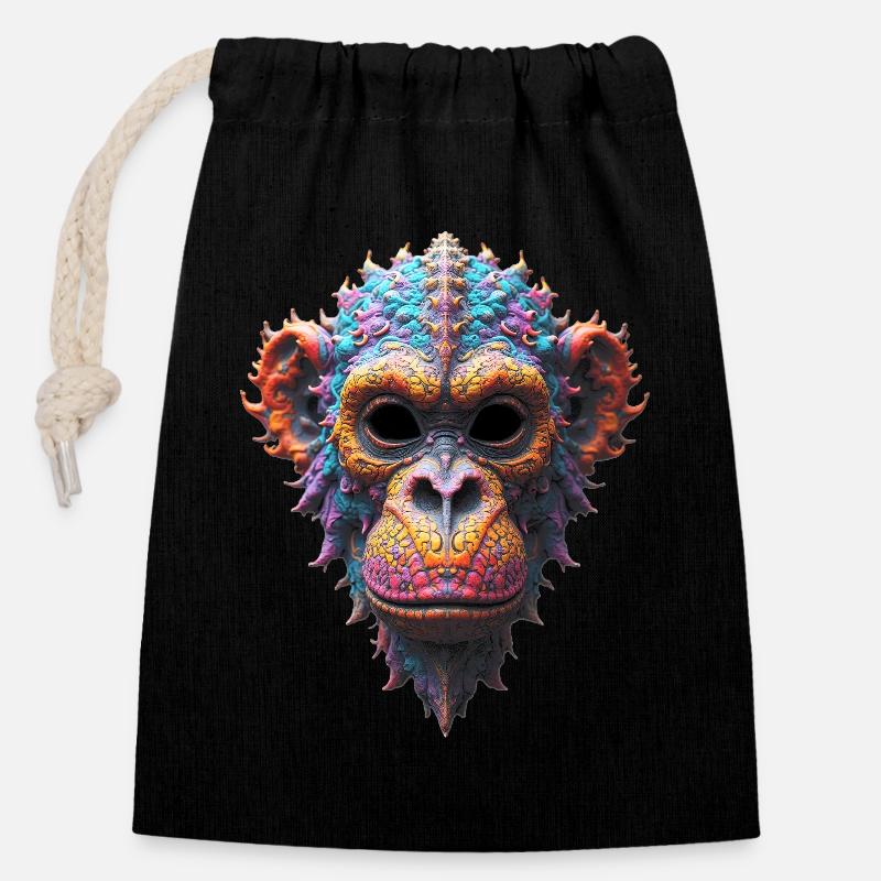 Ornate Chimp Mask - Closable cotton gift bag (14x20cm) - black